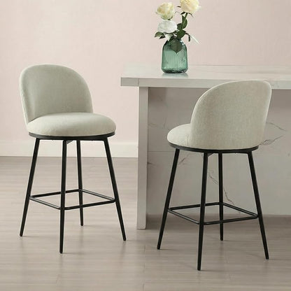 KISLOT Counter Height Swivel Bar Stools Set of 4, 26" Upholstered Linen Fabric Barstools with Backs and Metal Legs for Kitchen Island,Grey