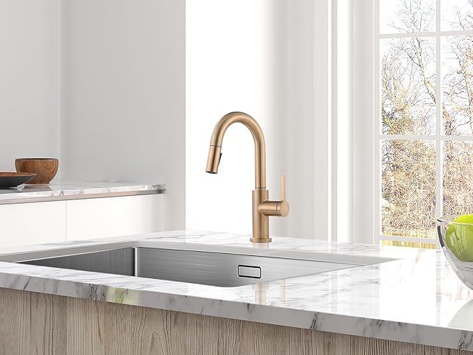 AguaStella AS32CPB Champagne Bronze Bar Faucet or Prep Kitchen Sink Faucet with Pull Down Sprayer and Single Handle