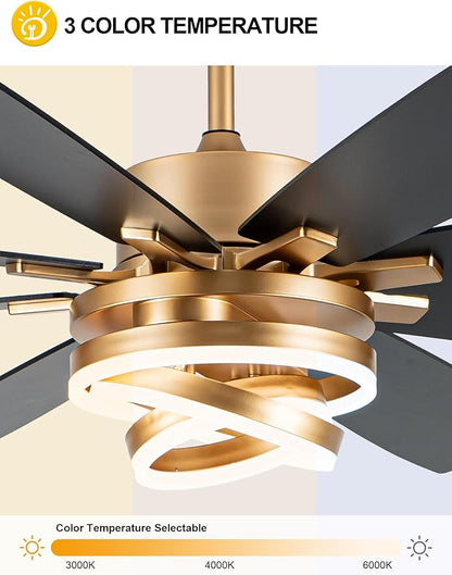 72 Inch Gold Ceiling Fans with Lights Reversible Quiet DC Motor 6 Speeds Large Modern Ceiling Fans with Remote Chandelier Fans for Bedroom Living Room