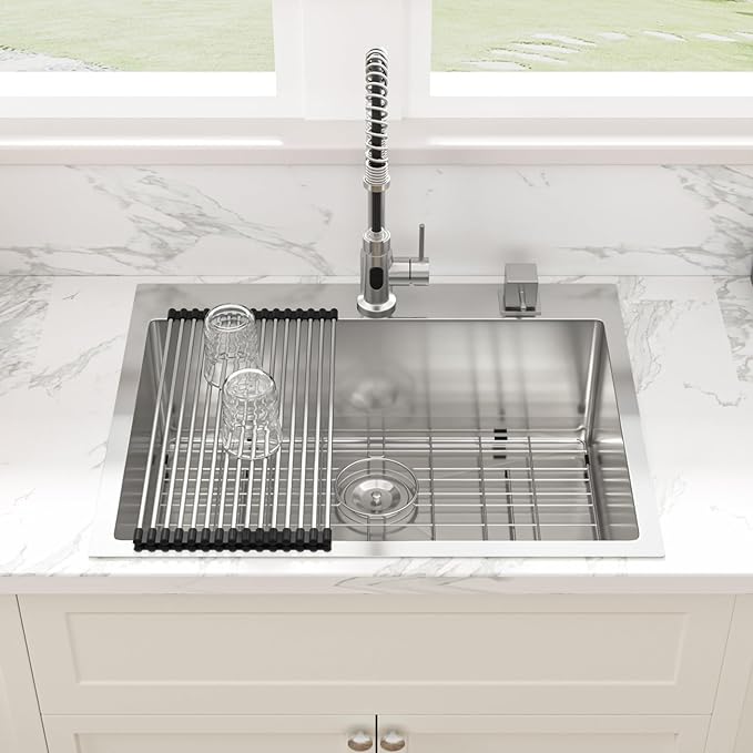 Sarlai 30 Kitchen Sink Drop In - 30 x 22 Inch Topmount Kitchen Sink Stainless Steel 16 Gauge Deep Single Bowl Over Counter Kitchen Sinks Basin