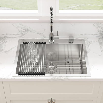 Sarlai 30 Kitchen Sink Drop In - 30 x 22 Inch Topmount Kitchen Sink Stainless Steel 16 Gauge Deep Single Bowl Over Counter Kitchen Sinks Basin