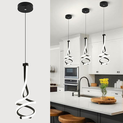 EIDISUNY Modern Pendant Light, Spiral LED Pendant Light Fixture, 4500K LED Hanging Lamp, Black Chandelier Lights Fixture, 20W Adjustable for Kitchen Island, Dining Room, Bedroom,1 Pack