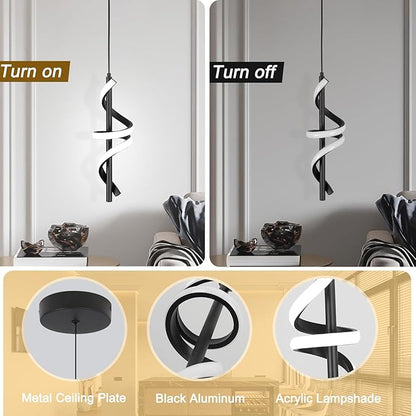 Black Led Pendant Light Fixtures,6000K Cool White Modern Pendant Lights for Kitchen Island,Adjustable Kitchen Island Light Fixture for Dining Room Bedroom Sink, 1 Pack (Black, 2 Packs)