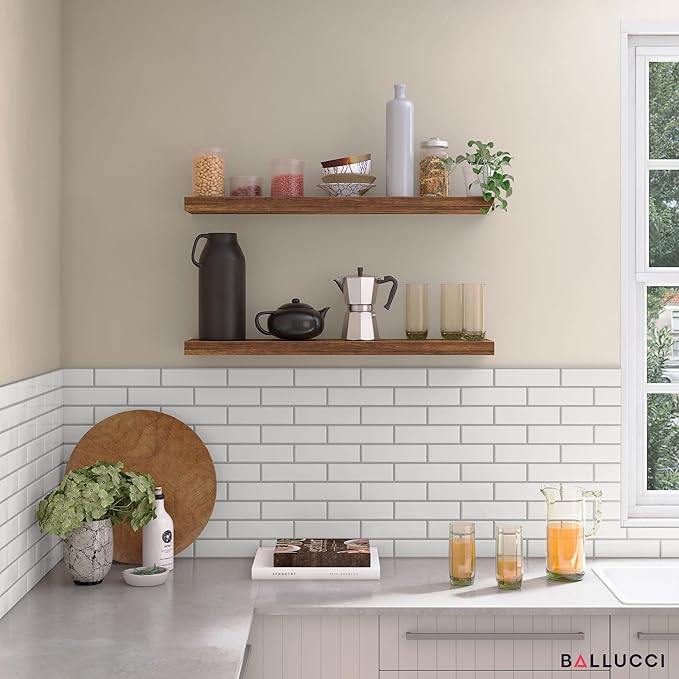 Ballucci Floating Shelves for Wall, 36" Wood Wall Shelf Set of 2, with Invisible Brackets for Bathroom, Living Room, Bedroom, Kitchen, Nursery, 8" Deep, Rustic Brown