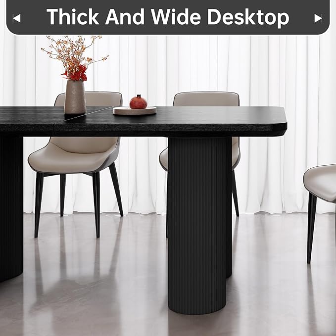 Miuuod 63" 7-Piece Kitchen & Dining Set,Modern Table & 6 Chair Set for Home,Apartment,Elegant Dining Chairs with Padded Seats & Backrests,Stable Frame Rectangular Table,Black