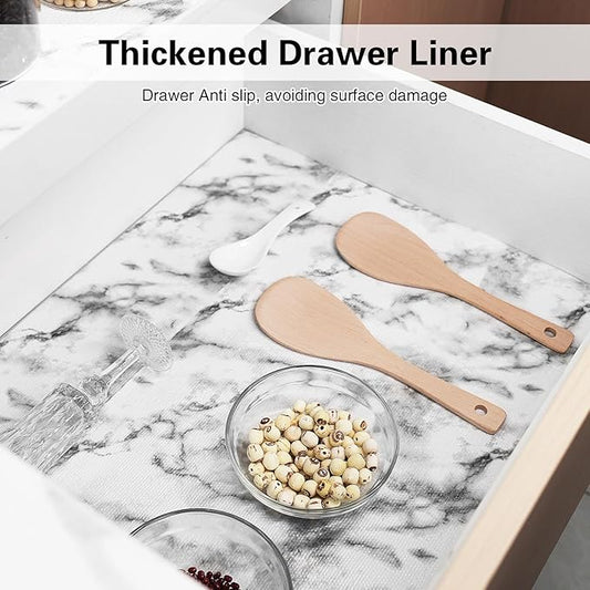 Drawer and Shelf Liner for Kitchen Cabinet,Non-Adhesive Cabinet Liner 12in x 30FT,Waterproof Shelf Paper Non-Slip Mats Cupboard Liners Contact Protect Dresser/Shelves/Table-Marble