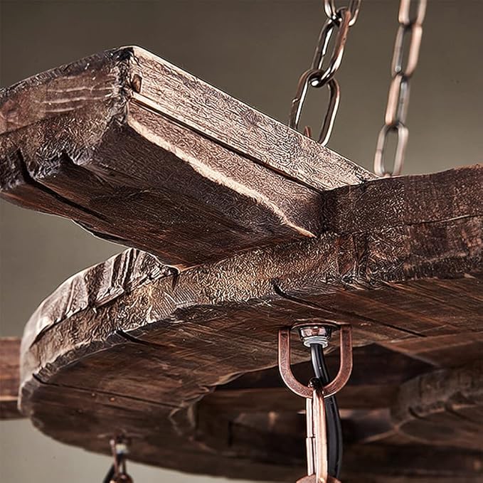 A Million Vintage Industrial Chandelier with Rudder Design, Rustic Wood Grain Color 6 E26 Socket Adjustable Hanging Chain Rustic Pendant Lighting