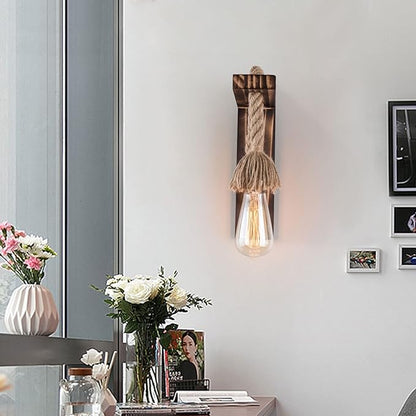 11.4" Height Wall Lamp Wood Wall Sconce Lighting Fixture Farmhouse Wall Lights Rustic Wall Mount Lamp with Wood Shelf Bracket Porch Lights Indoor Lighting for Bedroom, Living Room, Porch
