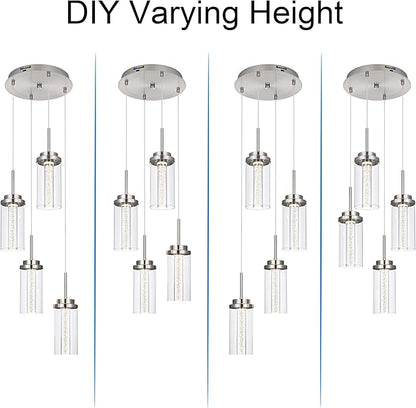MELUCEE Modern LED Pendant Light Fixtures 4-Light Kitchen Pendant Lights with 3000K-6000K Adjustable Color Temperature Brushed Nickel Ceiling Hanging Lamp for Dining Room Bedroom Kitchen Island
