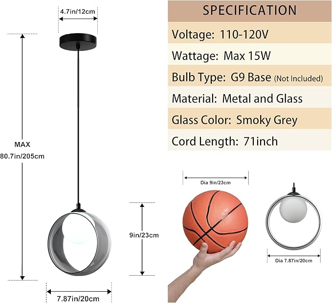 Modern Round Pendant Light, 7.87“ Adjustable Hanging Lamp with Lampshade, White LED Chandelier Ceiling Lighting Fixture for Kitchen Island Bedroom Hallway Foyer Hall