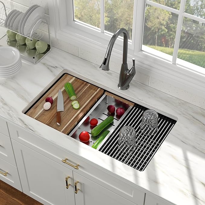 33 Inch Black Undermount Kitchen Sink Workstation - Couoko 33"x19" Black Granite Composite Kitchen Sink Quartz Classic Under Counter Single Bowl Kitchen Sinks Basin with Luxury Accessories