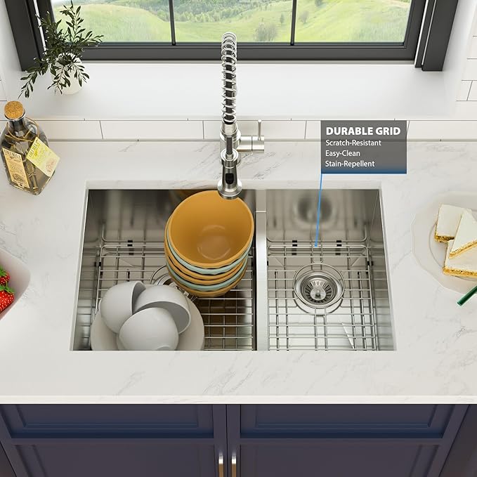 28 Inch Undermount Double Bowl Kitchen Sink 16 Gague 304 Stainless Steel Double Handmade Sinks 60/40 Large Deep Double Bowl Sinks 28"x19"x10"