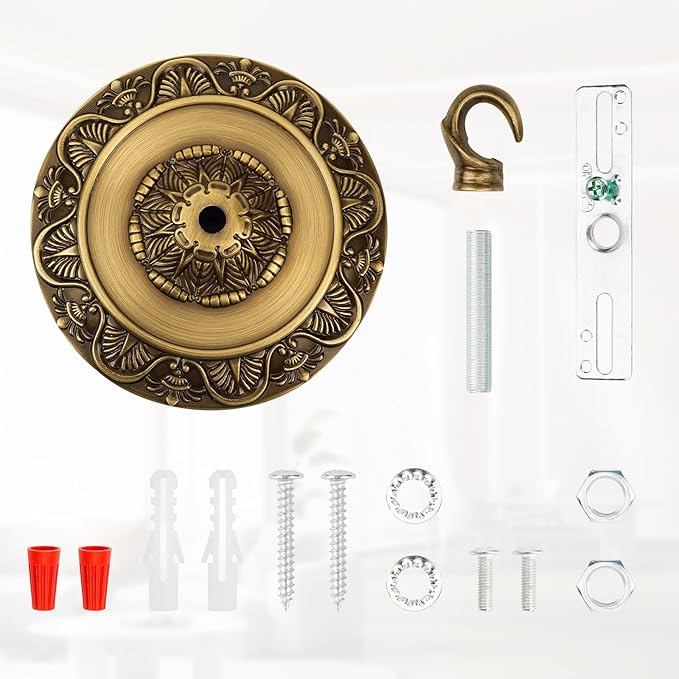 5.5 inches Brass Chandelier Canopy, Antique Brass Finish Canopy Kit for Pendant Light, Hanging Fixture, Mounting Plate Cover Replacement (Ring Style)