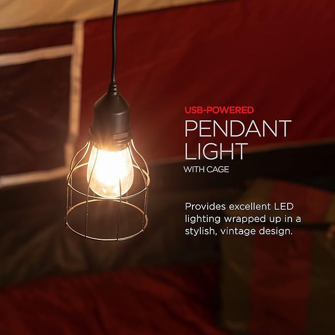 UltraPro USB LED Pendant Light with Cage, Hanging Light Fixture, Lightweight, Vintage Farmhouse Style, Camping, Garage, Shed, Storm Shelter and More, 61747