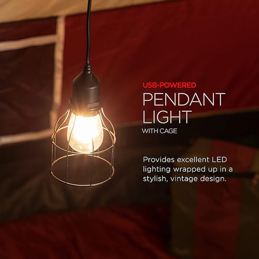 UltraPro USB LED Pendant Light with Cage, Hanging Light Fixture, Lightweight, Vintage Farmhouse Style, Camping, Garage, Shed, Storm Shelter and More, 61747