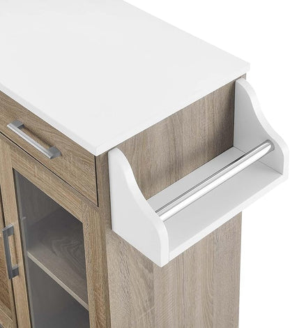 Modway Culinary Rolling Kitchen Cart with Storage in Oak White - 3 Tiers Kitchen Island on Wheels with Spice Rack, Functional as a Coffee Station, Bar Cabinet or Butcher Block Island