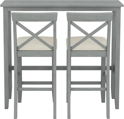 Farmhouse Dining Table Set,48" Rectangular Wood Bar Height Dining Set, Kitchen Breakfast Nook with 2 Upholstered Chairs for Small Places (Gray/N*Bar)