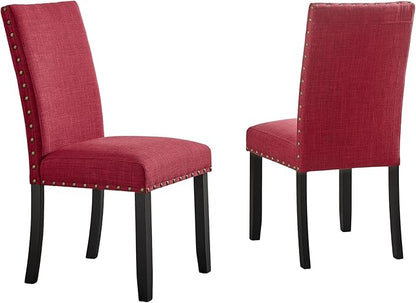 Roundhill Furniture Biony Fabric Dining Chairs with Nailhead Trim, Set of 2, Red