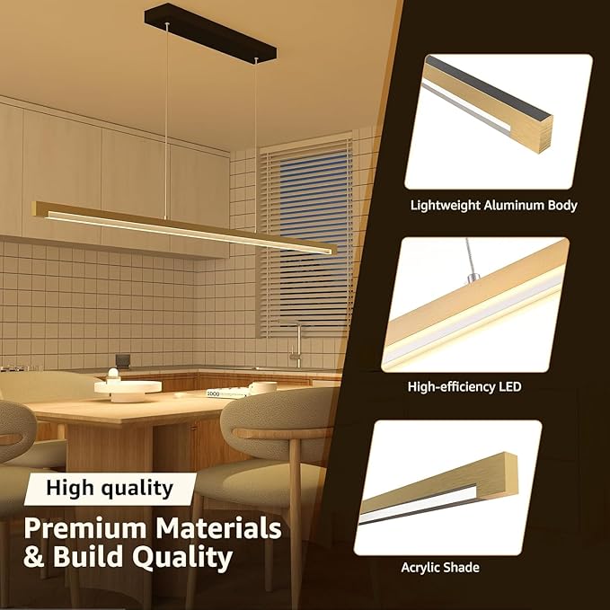2 Pack 54" Linear Pendant Light Aluminum, 40W Gold Dimmable Kitchen Island Lighting with Remote App Control, Adjustable CCT (3000K-6000K), Modern Chandelier for Home Office Dining Room Study