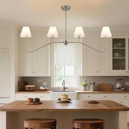 MAYNA 47" Contemporary Brushed Nickel Kitchen Island Chandelier, 4-Light Kitchen Table Light Fixture Over Island, Adjustable Hanging Linear Light Fixture for Dining Room, E12 Base