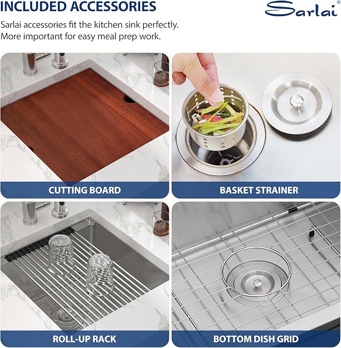 Sarlai 18 Bar Sink Undermount - 18x19 Inch Undermount Workstation Kitchen Sink Bar Prep Single Bowl Kitchen 16 Gauge Stainless Steel Rv Outdoor Sinks