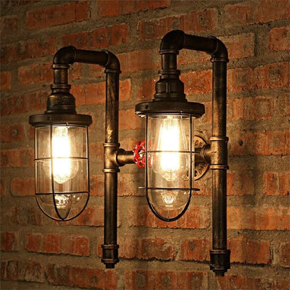 TFCFL 2 Light Vintage Steampunk Wall Light, Retro Wall Sconce Light Industrial Water Pipe Wall Lamp Light Fixture E26 60W Max for Bedroom Living Room Bronze Finish
