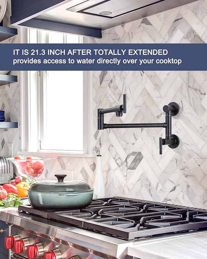 Pot Filler Oil Rubbed Bronze: WOWOW Solid Brass Pot Filler Faucet Two Attachment Single Hole Wall Mounted Stove Faucet with Double Joint Swing Arms