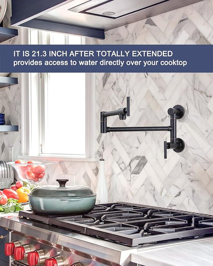 Pot Filler Oil Rubbed Bronze: WOWOW Solid Brass Pot Filler Faucet Two Attachment Single Hole Wall Mounted Stove Faucet with Double Joint Swing Arms