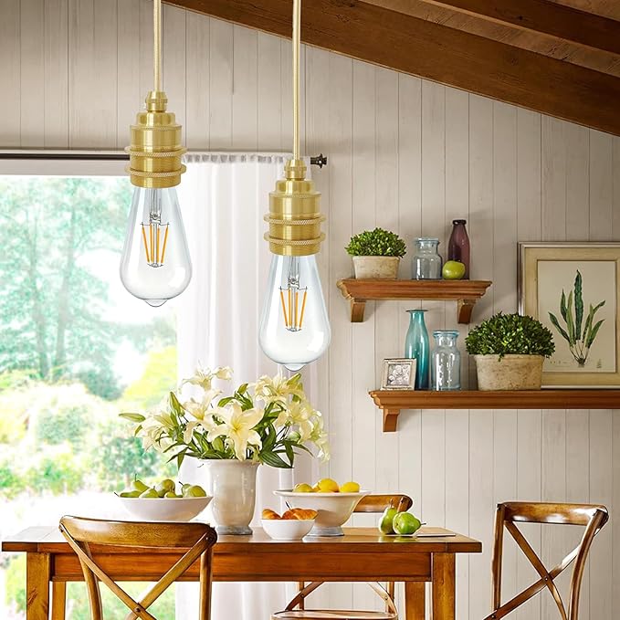 2Pack Vintage Mini Pendant Light Kit, 3.94ft Adjustable Woven Hanging Light Cord, E26 Lamp Socket, Retro Industrial Pendant Light Fixtures for Kitchen Island Bedroom Farmhouse, Bulb Not Included