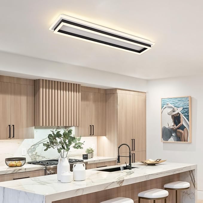 Dimmable Led Ceiling Light with Remote Control 31.5in Modern Linear Flush Mount Ceiling Lighting Fixture Acrylic Long Ceiling Lamp for Living Room Kitchen Dining Room Hallway