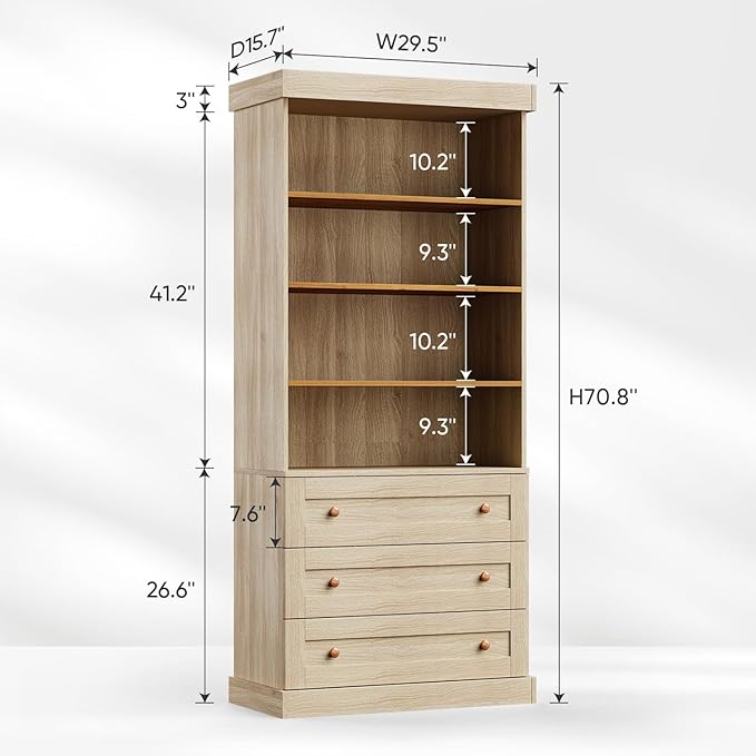 ivaniti 71" Tall Farmhouse Kitchen Pantry, Large Storage Cabinet with Adjustable Shelves, 3 Drawer, Wood Versatile Hutch Cabinet for Dining Room, Living Room, Brown 2 Pcs