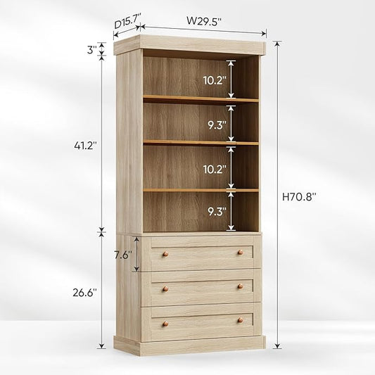 ivaniti 71" Tall Farmhouse Kitchen Pantry, Large Storage Cabinet with Adjustable Shelves, 3 Drawer, Wood Versatile Hutch Cabinet for Dining Room, Living Room, Brown 3 Pcs