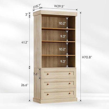 ivaniti 71" Tall Farmhouse Kitchen Pantry, Large Storage Cabinet with Adjustable Shelves and 3 Drawers, Wood Versatile Hutch for Dining Room and Living Room, Brown 4 PCS