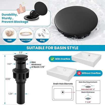 gotonovo Bathroom Faucet 3 Hole 8 Inch Widespread Bathroom Sink Faucet 2 Cross Handles Vintage Lavatory Vanity Mixer Tap with Pop Up Drain, H C Label, Matte Black