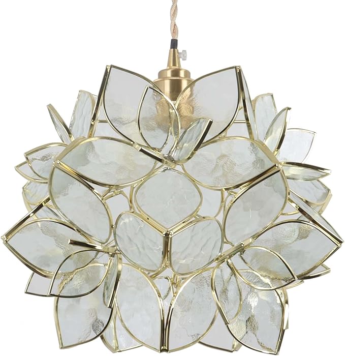 Bieye L10916 Petals Tiffany Style Stained Glass Ceiling Pendant Light for Home Decoration (Clear, 12" Rose Lily)