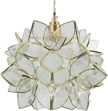 Bieye L10916 Petals Tiffany Style Stained Glass Ceiling Pendant Light for Home Decoration (Clear, 12" Rose Lily)