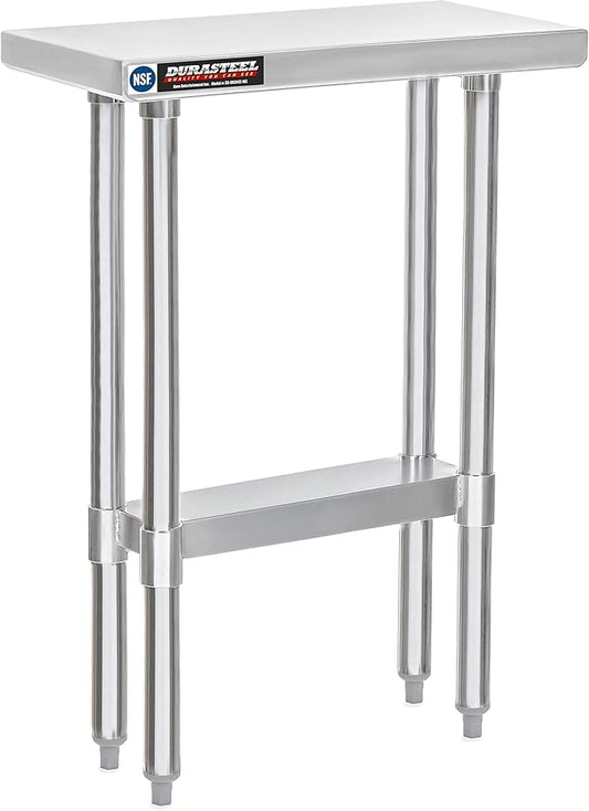 DuraSteel 24x12 Small Stainless Steel Table - NSF Metal Narrow Commercial Food Prep Side Worktable with Under Shelf - For Laundry Room, Kitchen, Outdoor Grill, Small Spaces