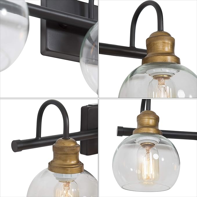 LALUZ Bathroom Light Fixtures, Vanity Lights with Oil Rubbed Bronze Finish, Antique Gold Socket, Clear Glass Shade, 22.5’’ L x 7’’ W x 9’’ H