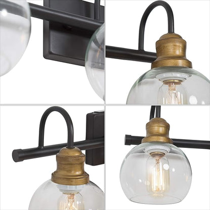 LALUZ Bathroom Light Fixtures, Vanity Lights with Oil Rubbed Bronze Finish, Antique Gold Socket, Clear Glass Shade, 22.5’’ L x 7’’ W x 9’’ H