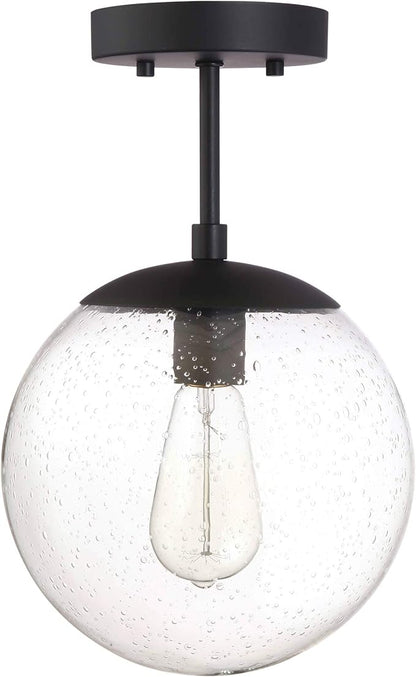 Design House 588517 Gracelyn Modern Indoor Dimmable Semi-Flush Ceiling Light with Clear Seedy Glass Globe Shade for Kitchen Hallway Bedroom, Matte Black