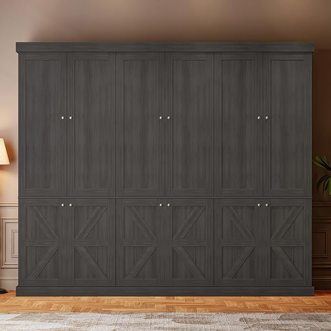 70.8" Tall Kitchen Pantry Cabinet with Doors, Farmhouse Modular Storage Cabinet with 4-Tier Adjustable Shelves, Large Storage Cabinet for Kitchen or Living Room, Set of 3, Black