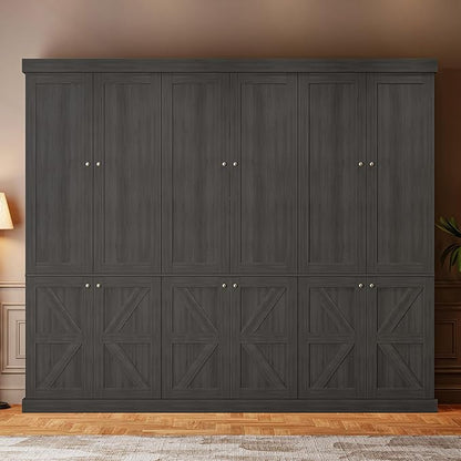 70.8" Tall Kitchen Pantry Cabinet with Doors, Farmhouse Modular Storage Cabinet with 4-Tier Adjustable Shelves, Large Storage Cabinet for Kitchen or Living Room, Set of 3, Black