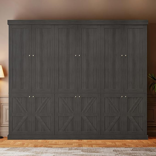 70.8" Tall Kitchen Pantry Cabinet with Doors, Farmhouse Modular Storage Cabinet with 4-Tier Adjustable Shelves, Large Storage Cabinet for Kitchen or Living Room, Set of 3, Black