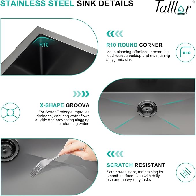 15x15 Inch Black Drop In Bar Sink with Faucet, 16 Gauge 304 Stainless Steel Single Bowl Wet Prep Sink for Kitchen Bar, RV, Outdoor, and Boat, Gunmetal Black #TLT-0017