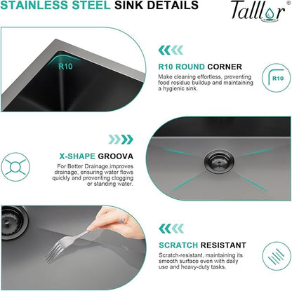 15x15 Inch Black Drop In Bar Sink with Faucet, 16 Gauge 304 Stainless Steel Single Bowl Wet Prep Sink for Kitchen Bar, RV, Outdoor, and Boat, Gunmetal Black #TLT-0017