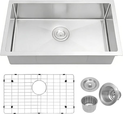 MILOSEN RV Kitchen Sink, 27''×16''×7'' 16 Gauge T304 Stainless Steel Drop-in/Undermount RV Sink, 27 inch Single Bowl Sinks for Caravans/Campervans & Site Cabins, 7 inch Depth Outdoor Trailer Sinks
