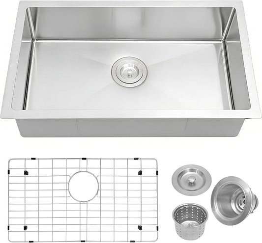 MILOSEN RV Kitchen Sink, 27''×16''×7'' 16 Gauge T304 Stainless Steel Drop-in/Undermount RV Sink, 27 inch Single Bowl Sinks for Caravans/Campervans & Site Cabins, 7 inch Depth Outdoor Trailer Sinks