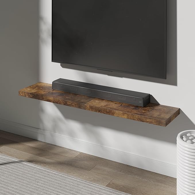 Floating Shelf, Set of 1 Wall Shelf, 24 in W x 12.75 in D x 2 in H Wooden Floating Wall Shelf with Invisible Brackets for Living Room/Bedroom/Bathroom/Kitchen Storage and Decor, Rustic Brown