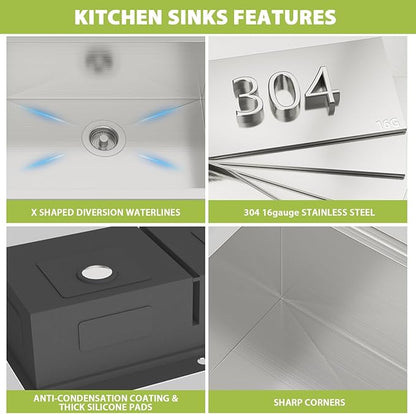 39-inch Drop In Kitchen Sink - Double Bowl 50/50 Multifunctional Workstation Large Kitchen Sink, 304 Stainless Steel 16 Gauge Above Counter Sinks for Kitchen with Mixing Bowl, 39''x22''x10''