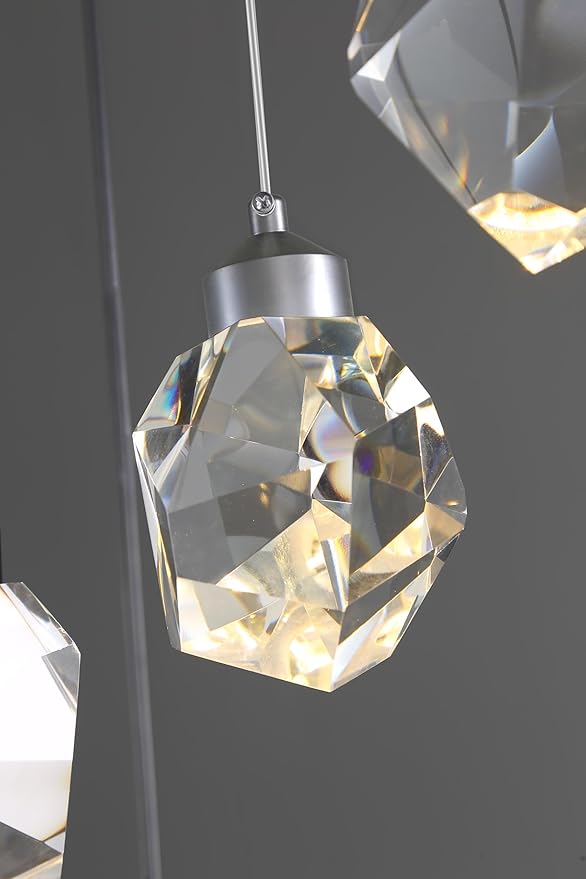 5-Light Cluster Crystal Raindrop Pendant Lights- 25W LED Dimmable Hanging Light Fixture Chandelier for Kitchen Island, Dining Room Living Room